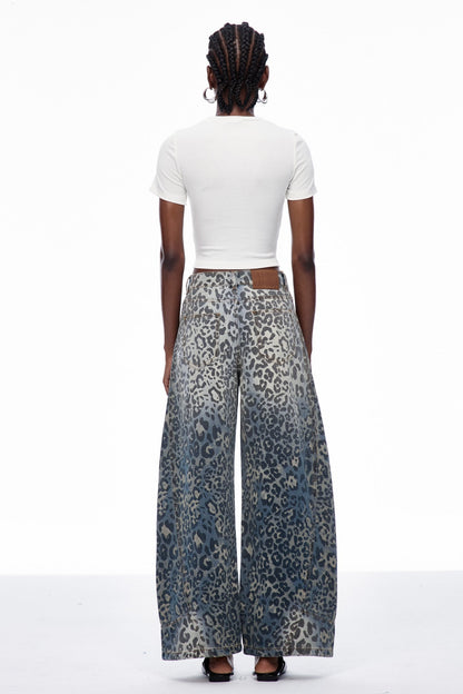 Cansu Leopar Detaylı Baggy Jean Pantolon