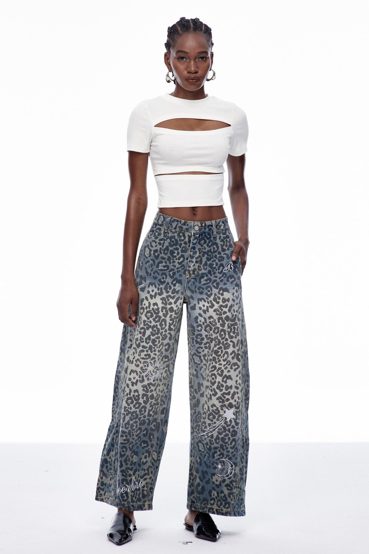 Cansu Leopar Detaylı Baggy Jean Pantolon