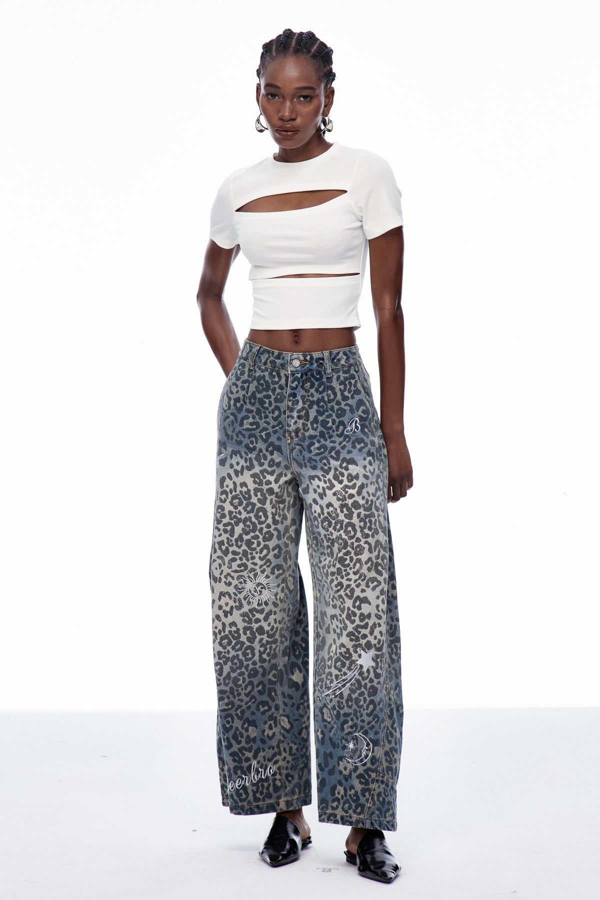 Cansu Leopar Detaylı Baggy Jean Pantolon
