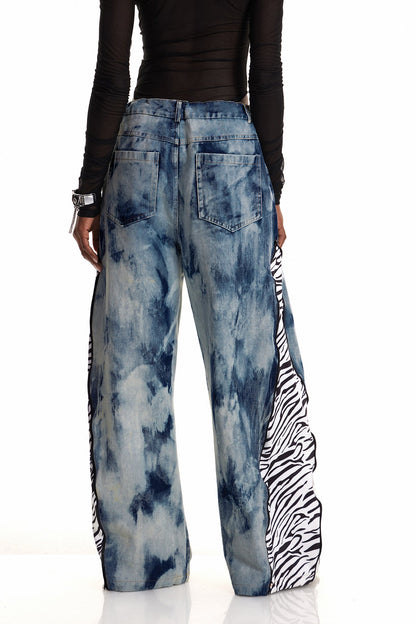 Caprina Batik Boyalı Dekonstrüksiyon Barrel Jean Pantolon