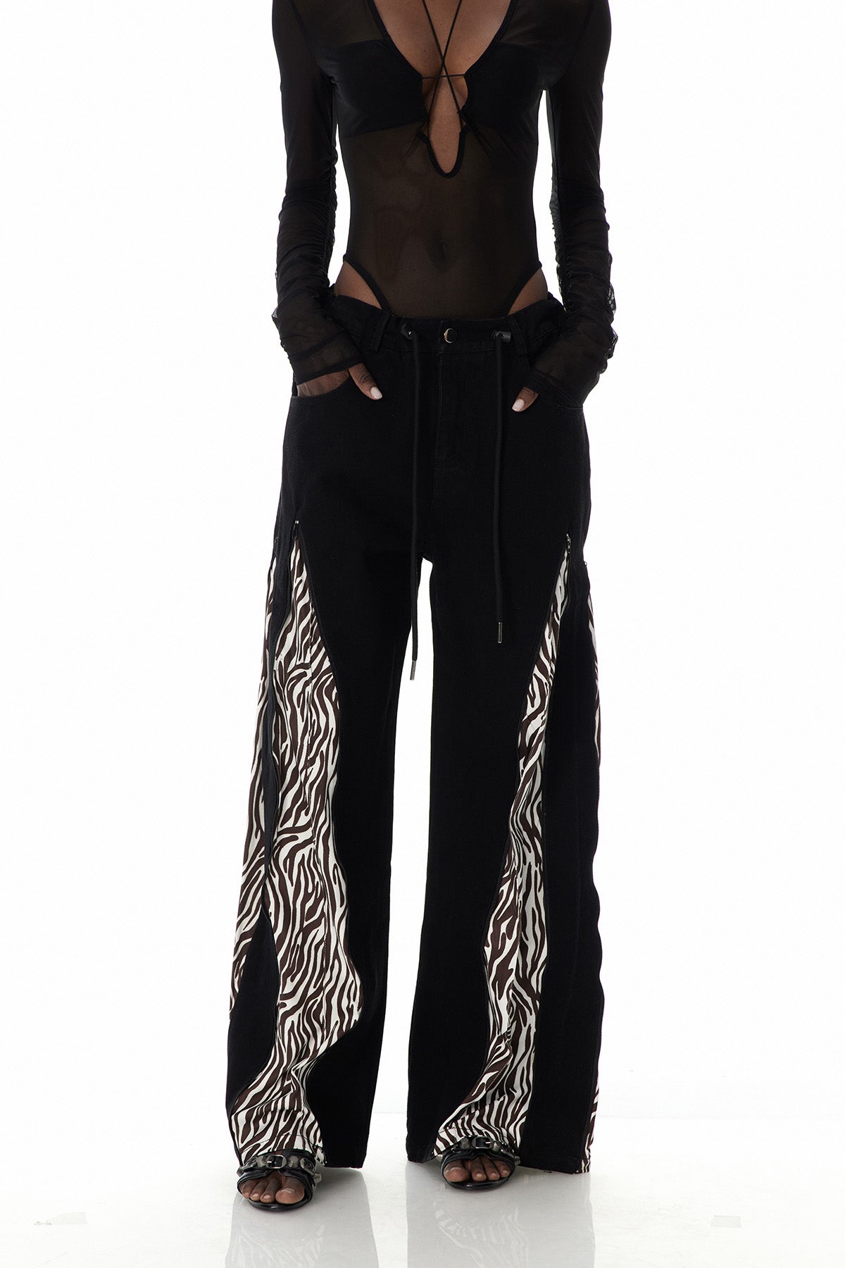 Caprina Zebra Desenli Fermuar Detaylı Jean Pantolon