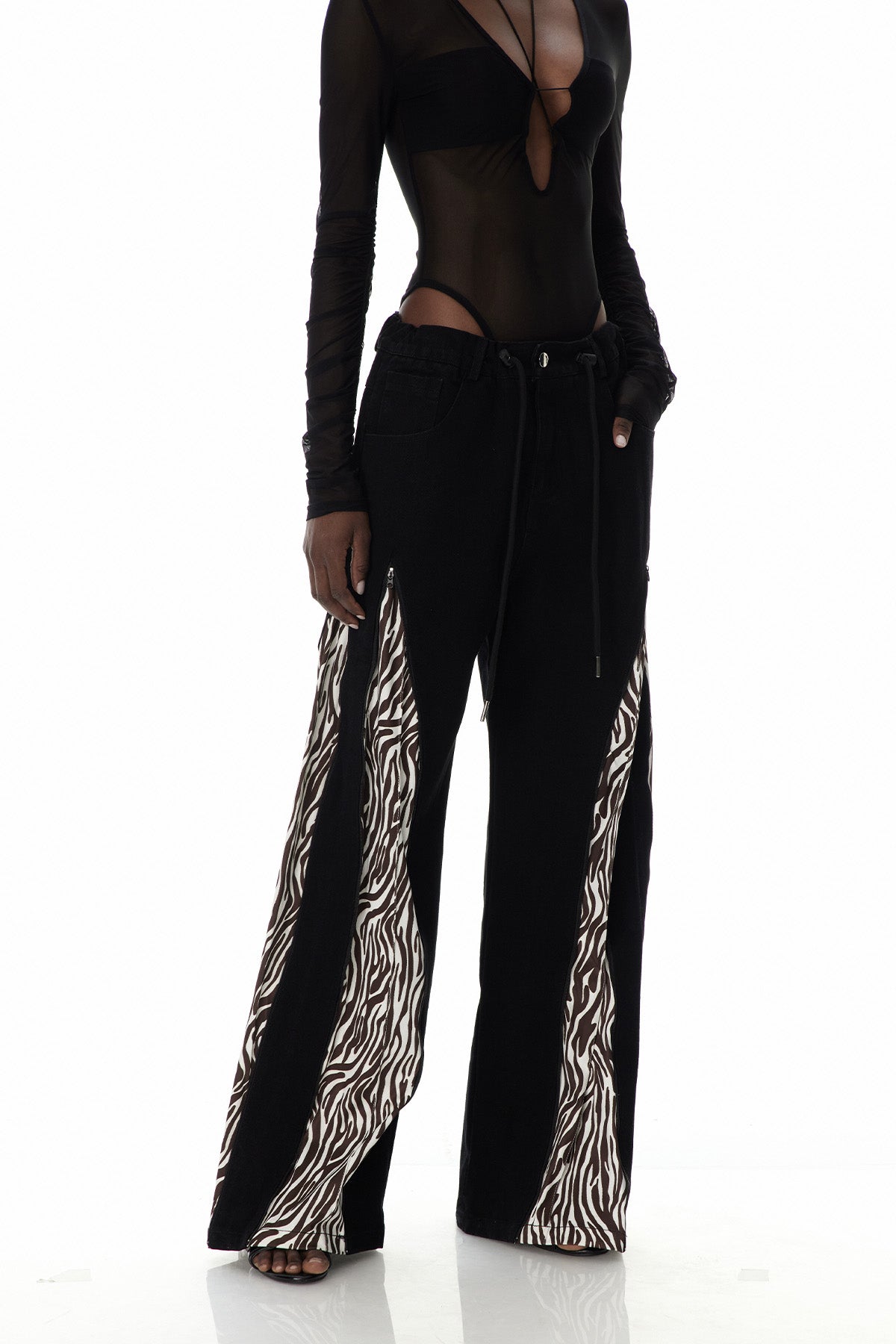 Caprina Zebra Desenli Fermuar Detaylı Jean Pantolon
