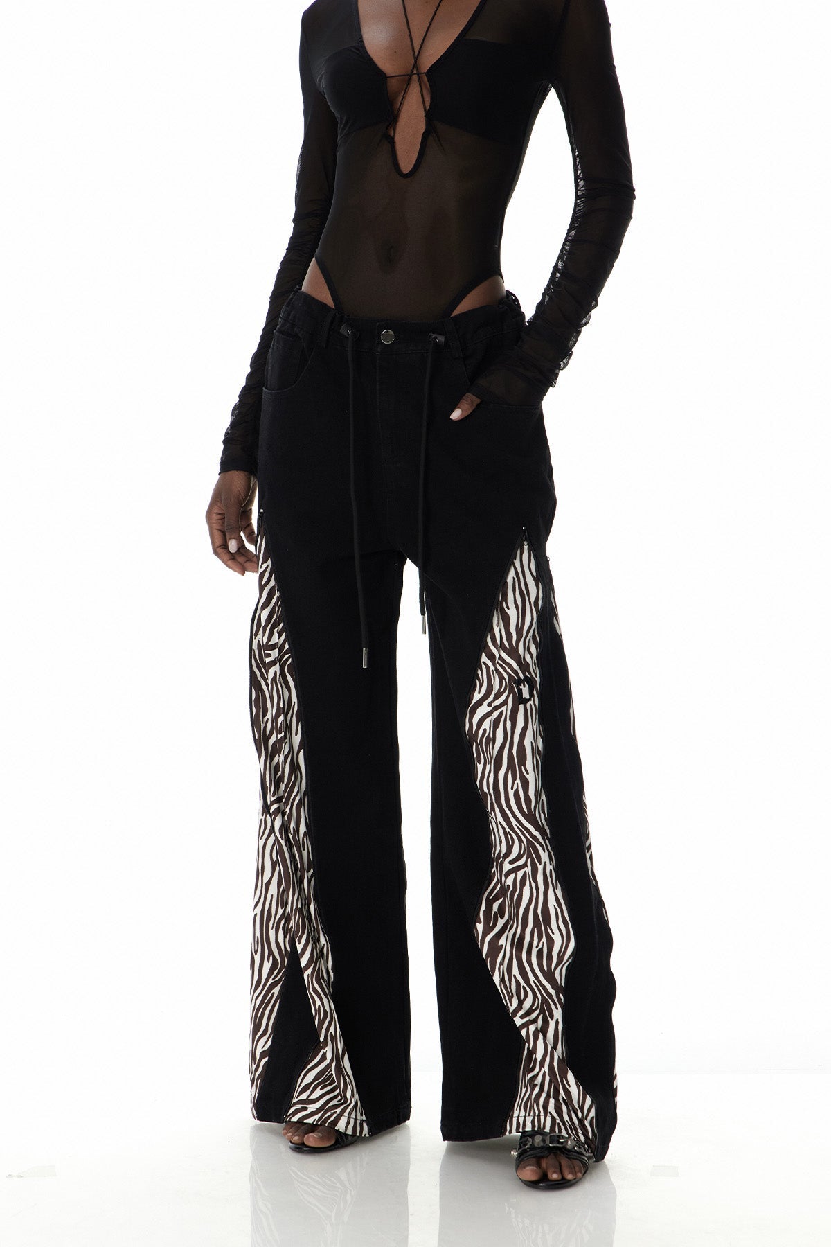 Caprina Zebra Desenli Fermuar Detaylı Jean Pantolon