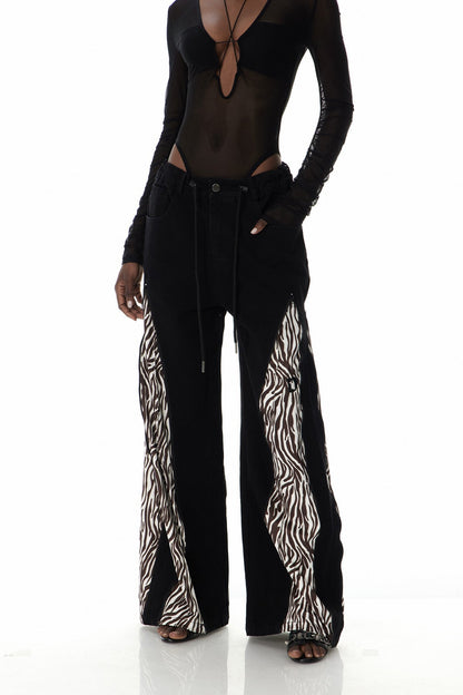 Caprina Zebra Desenli Fermuar Detaylı Jean Pantolon