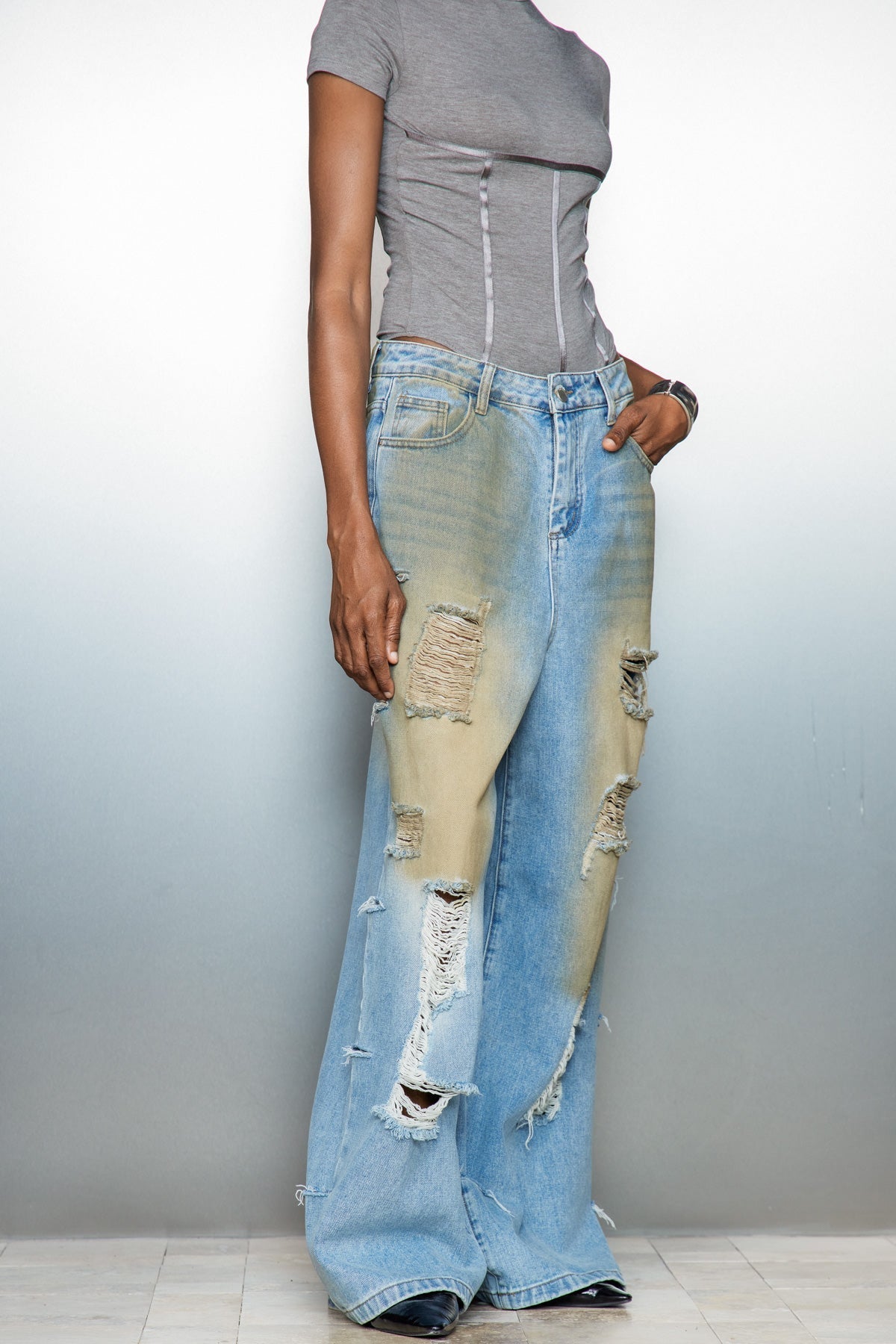 Cary Hayley Yırtık Detaylı Barrel Jean Pantolon