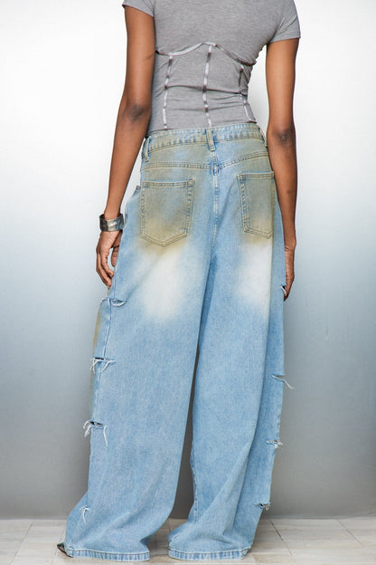 Cary Hayley Yırtık Detaylı Barrel Jean Pantolon