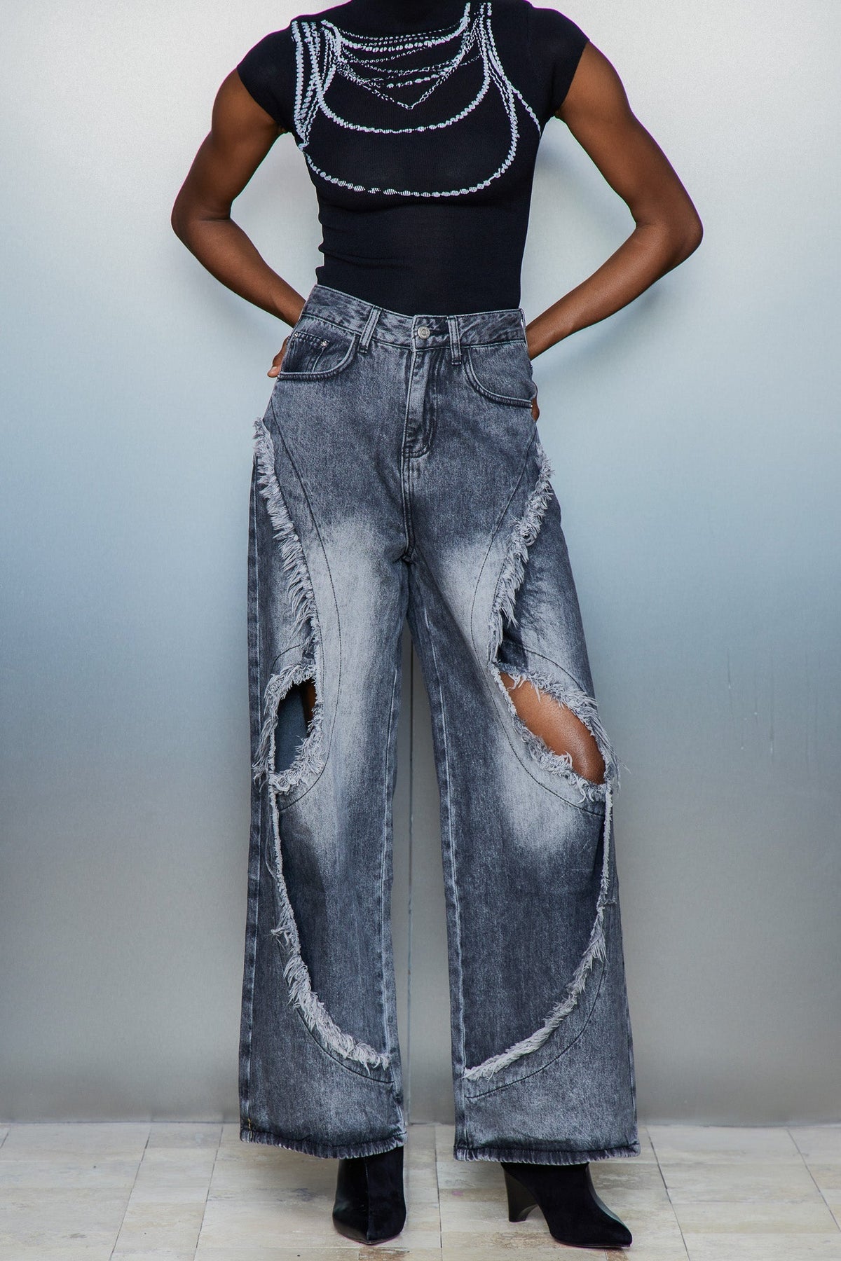 Cas Cutout Püsküllü Jean Pantolon