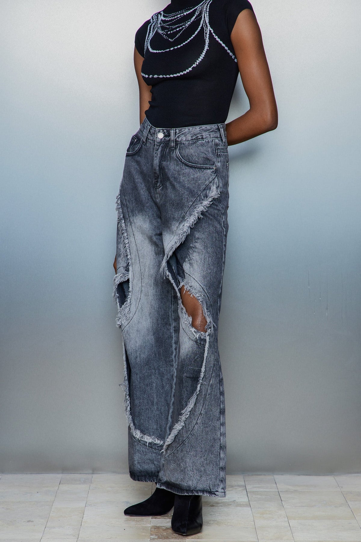Cas Cutout Püsküllü Jean Pantolon