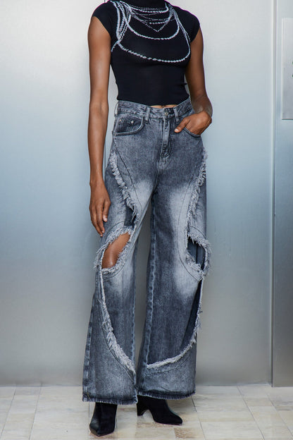 Cas Cutout Püsküllü Jean Pantolon
