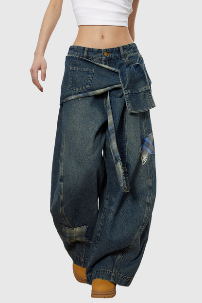 Chace Yıldız Detaylı Bağcıklı Baggy Jean Pantolon