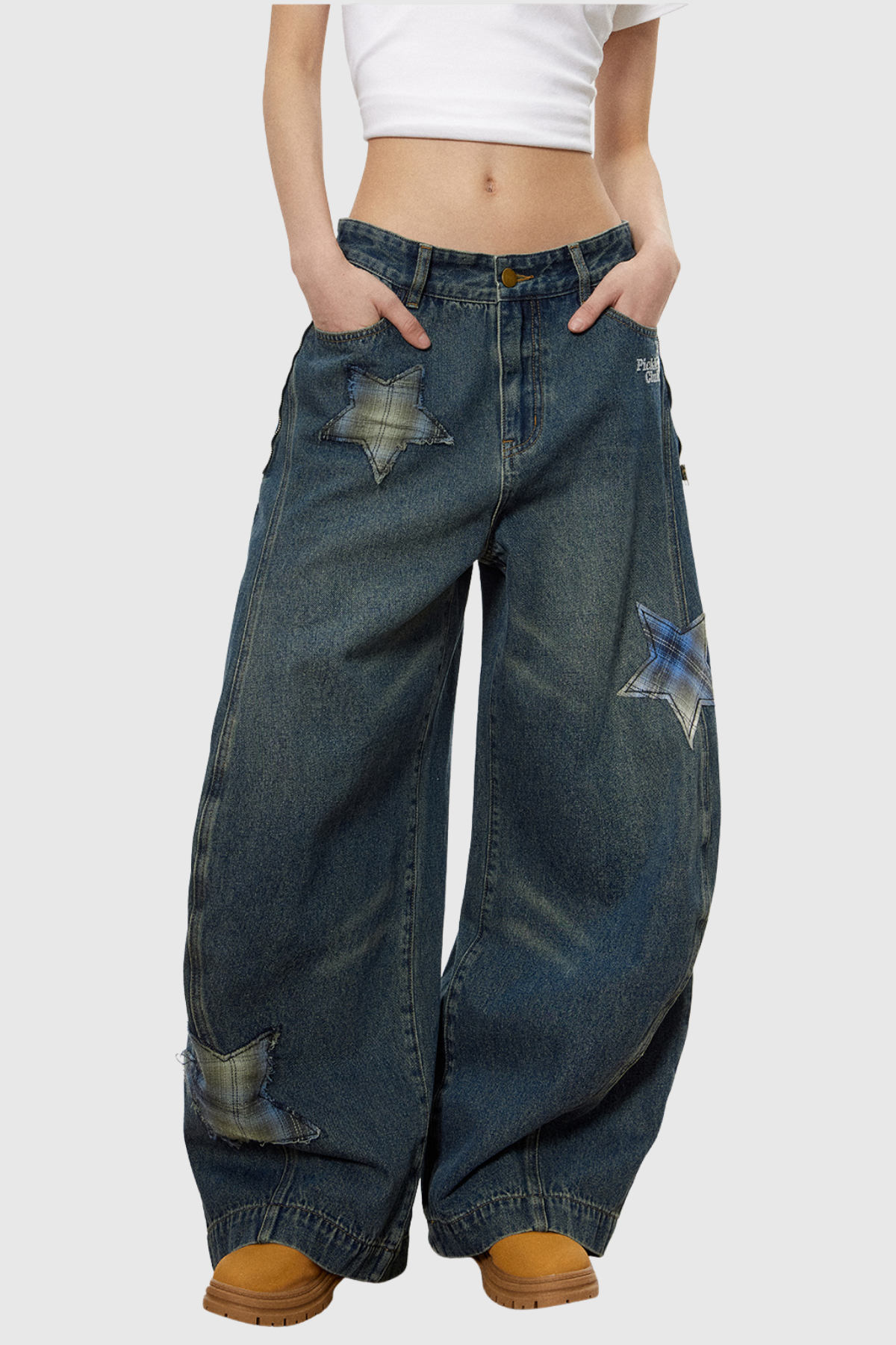 Chace Yıldız Detaylı Bağcıklı Baggy Jean Pantolon