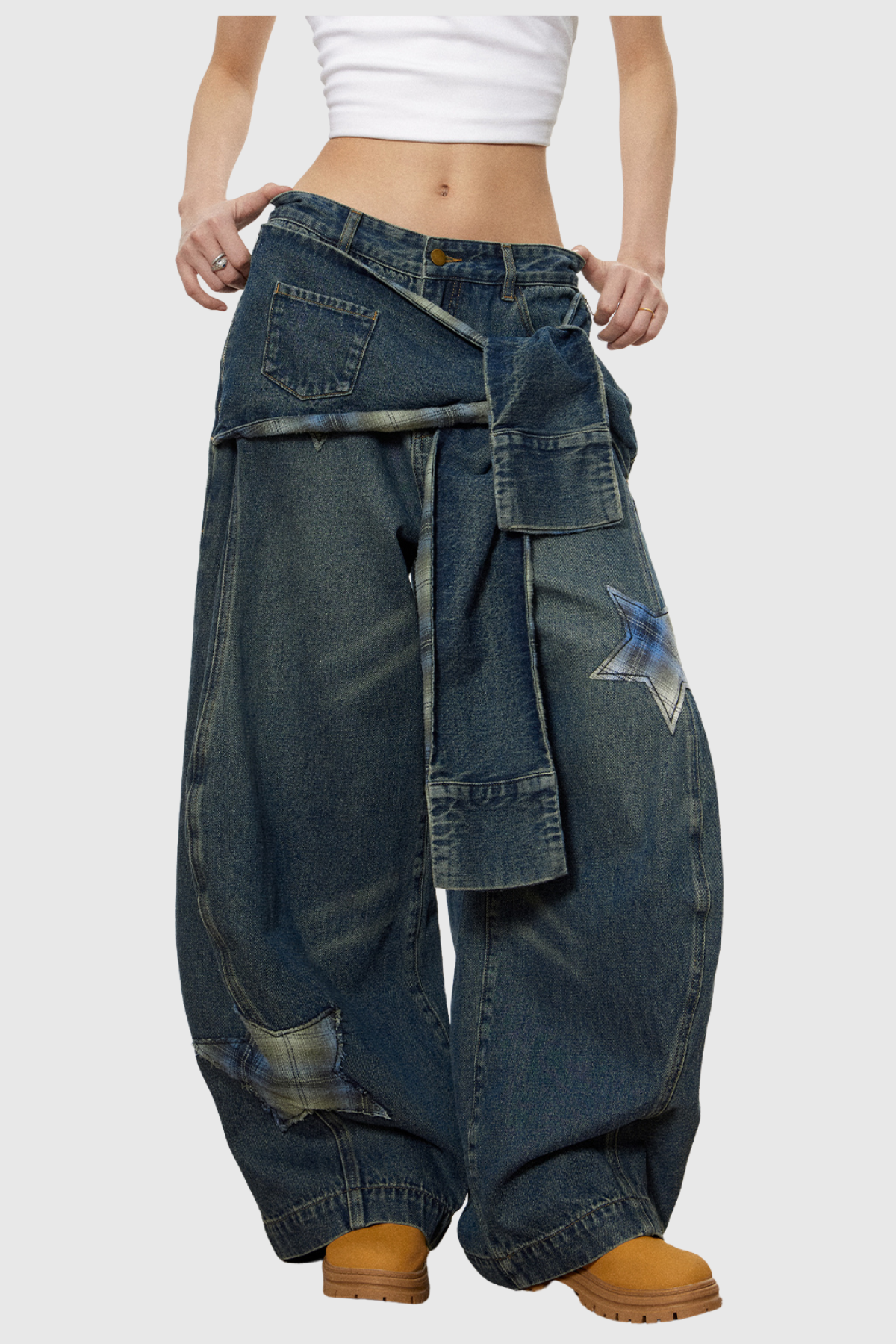 Chace Yıldız Detaylı Bağcıklı Baggy Jean Pantolon