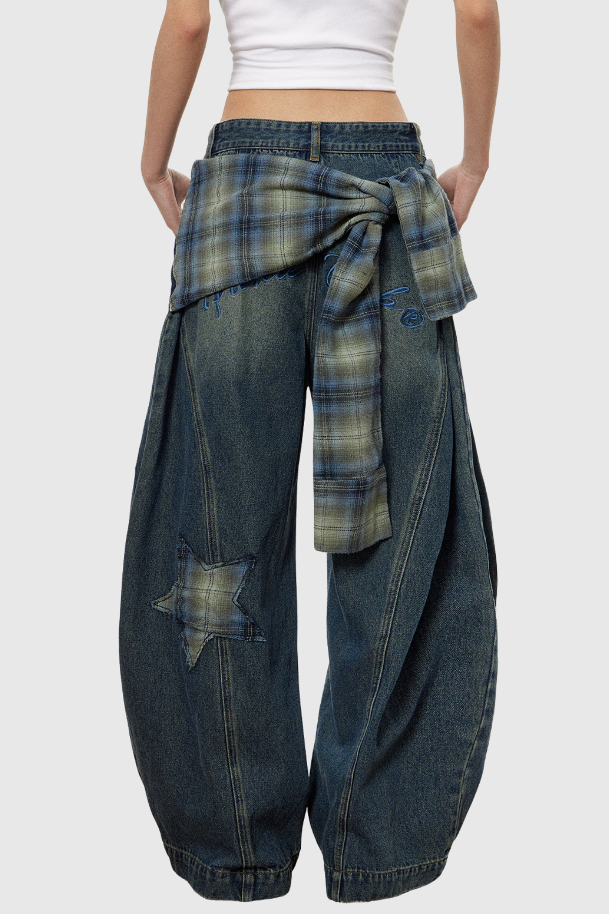 Chace Yıldız Detaylı Bağcıklı Baggy Jean Pantolon