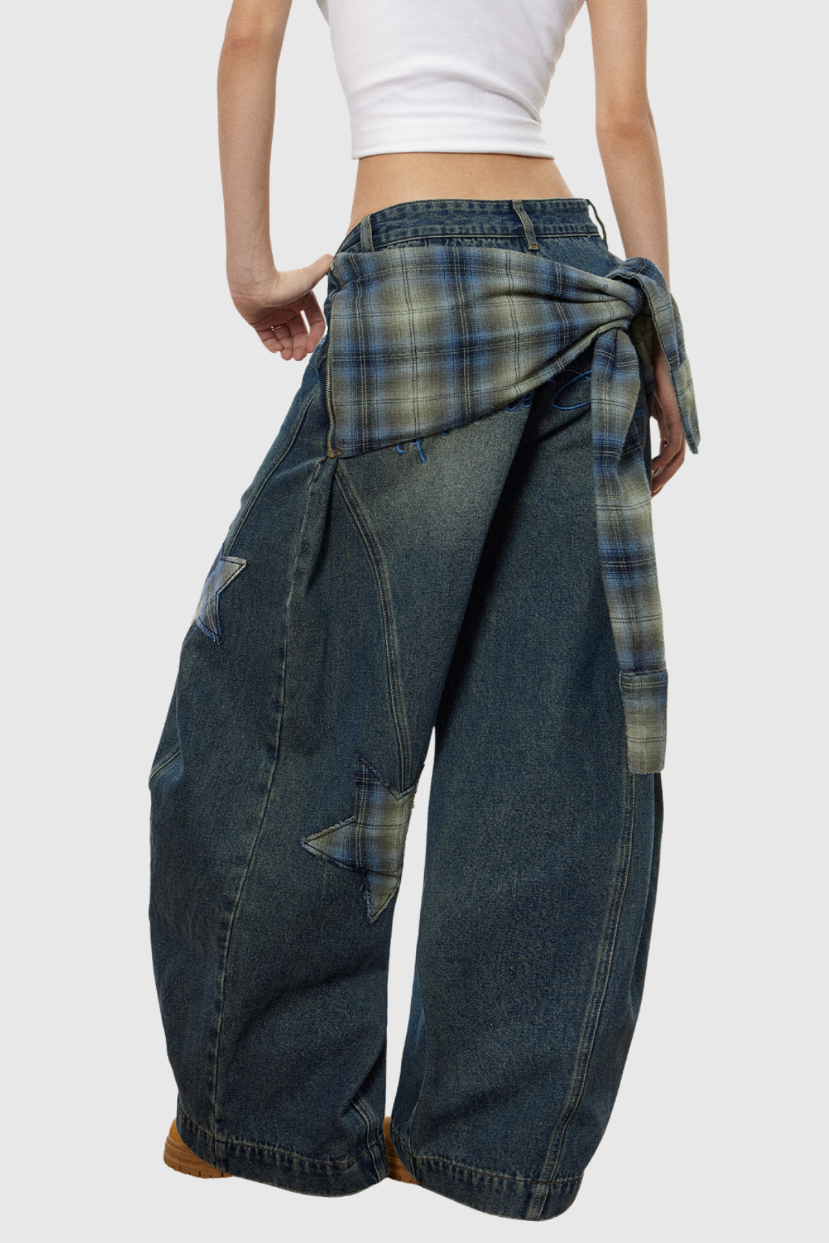 Chace Yıldız Detaylı Bağcıklı Baggy Jean Pantolon