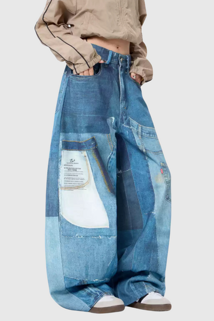 Chagatai Baskılı Baggy Jean Pantolon