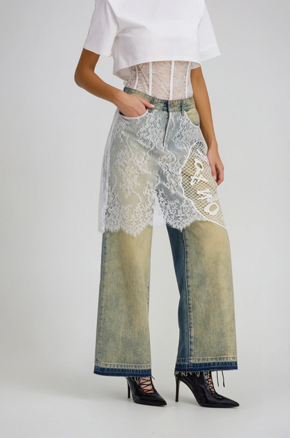 Charlee Dantel Detaylı Ağartılmış Jean Pantolon
