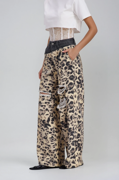 Chas Leopar Kesik Detaylı Jean Pantolon
