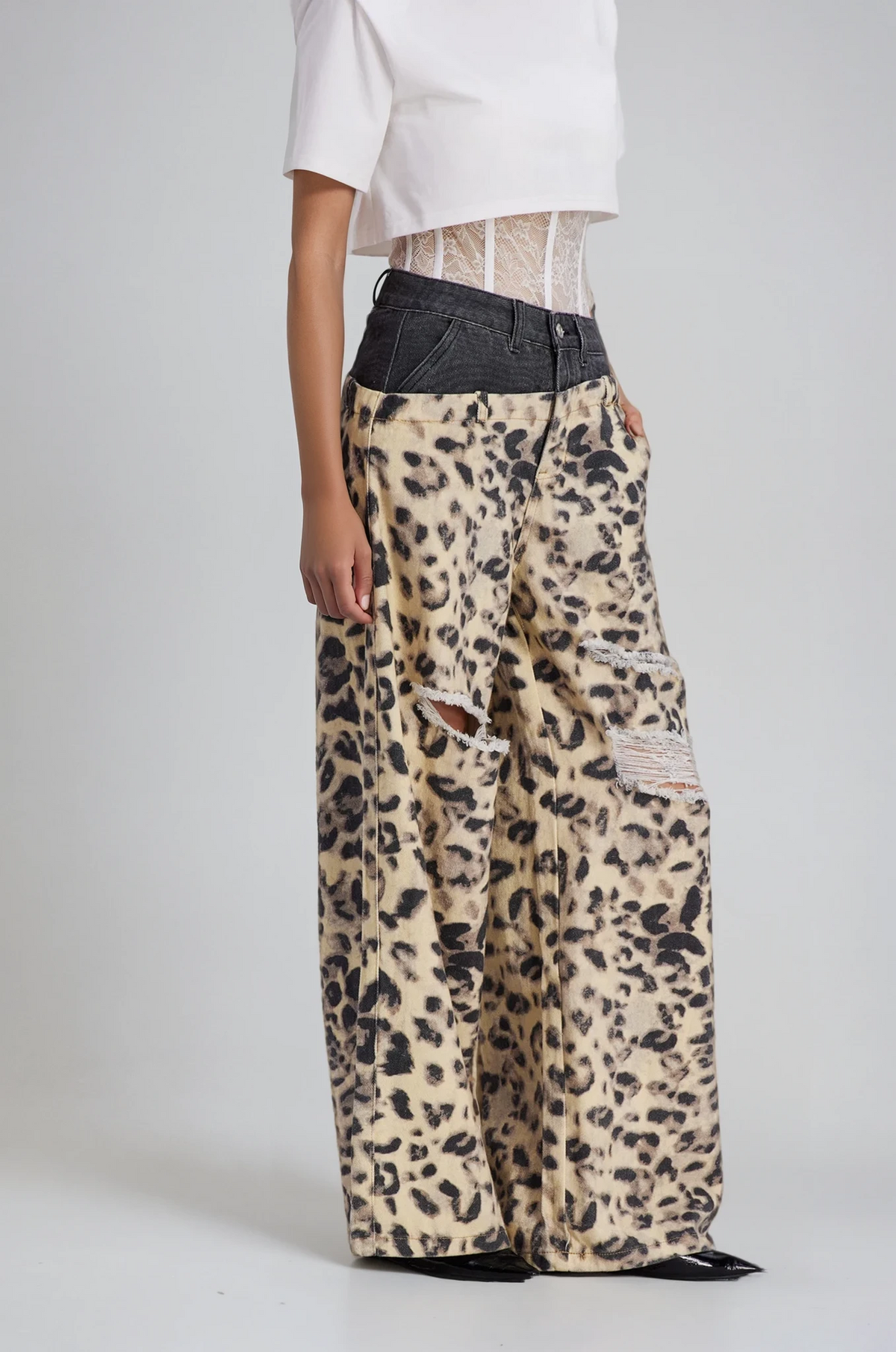 Chas Leopar Kesik Detaylı Jean Pantolon