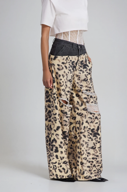 Chas Leopar Kesik Detaylı Jean Pantolon