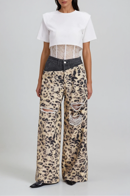 Chas Leopar Kesik Detaylı Jean Pantolon
