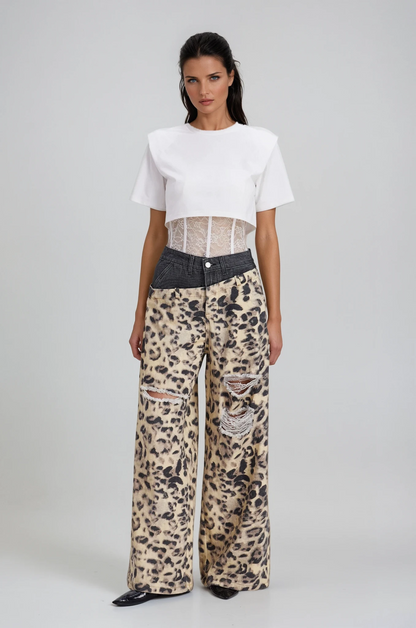 Chas Leopar Kesik Detaylı Jean Pantolon