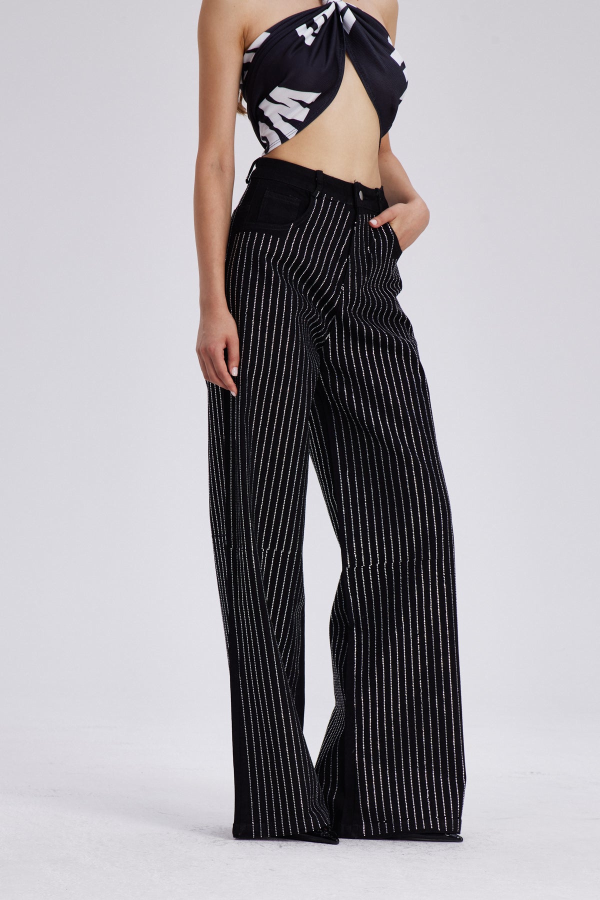 Chaz Çizgili Taşlı Jean Pantolon
