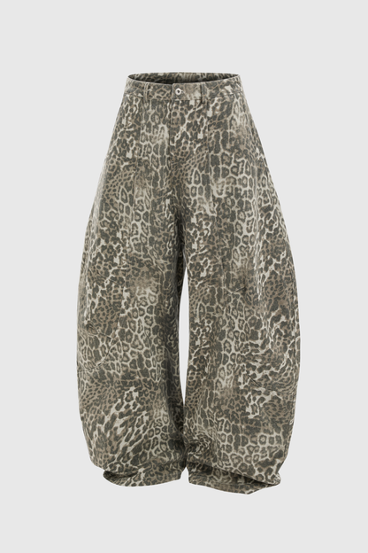 Citlali Leopar Desenli Baggy Jean Pantolon