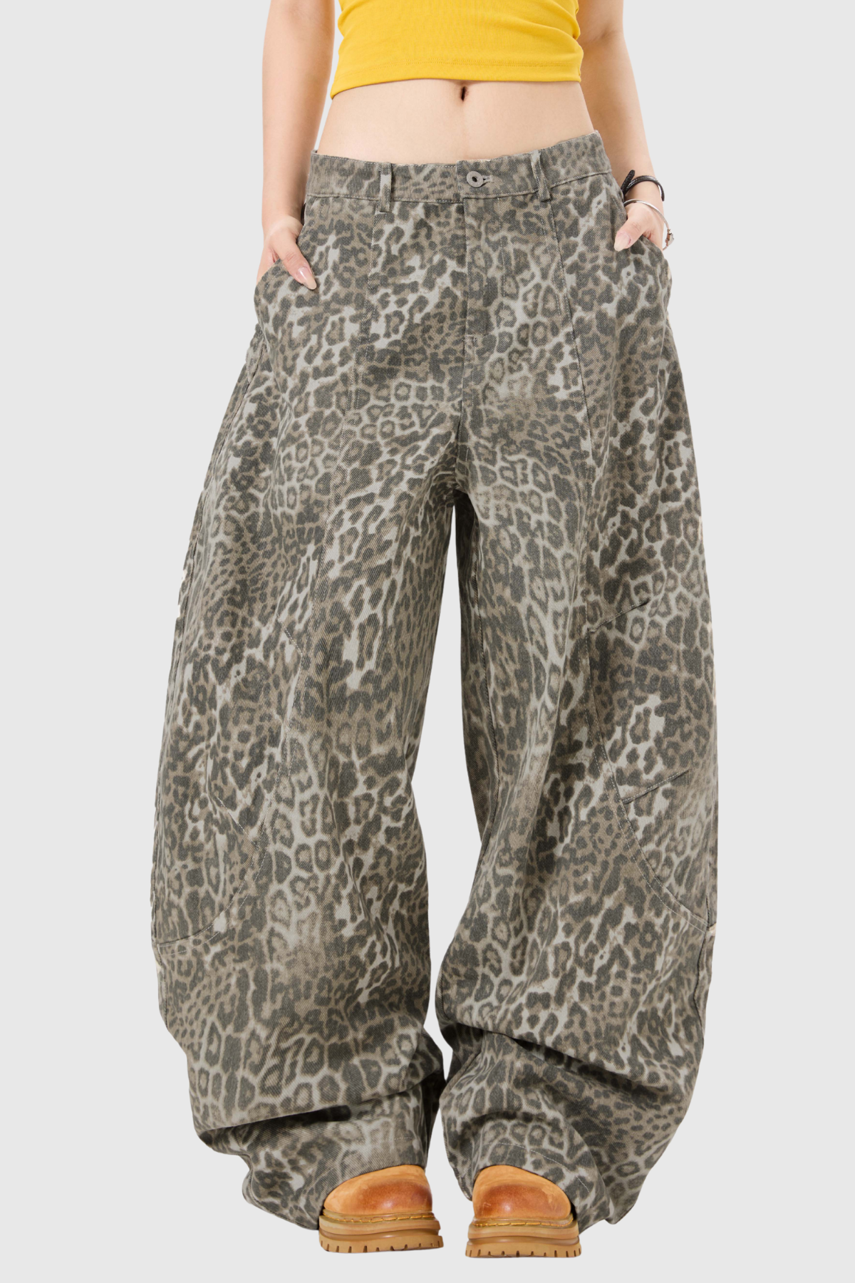 Citlali Leopar Desenli Baggy Jean Pantolon