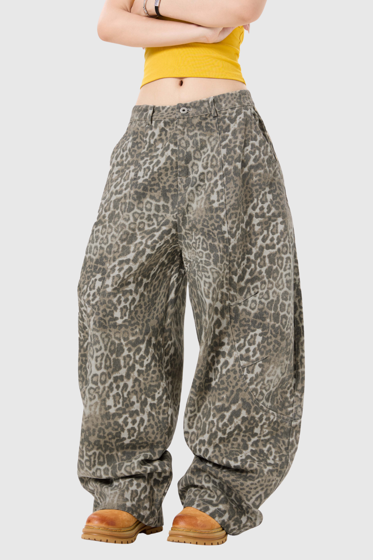 Citlali Leopar Desenli Baggy Jean Pantolon