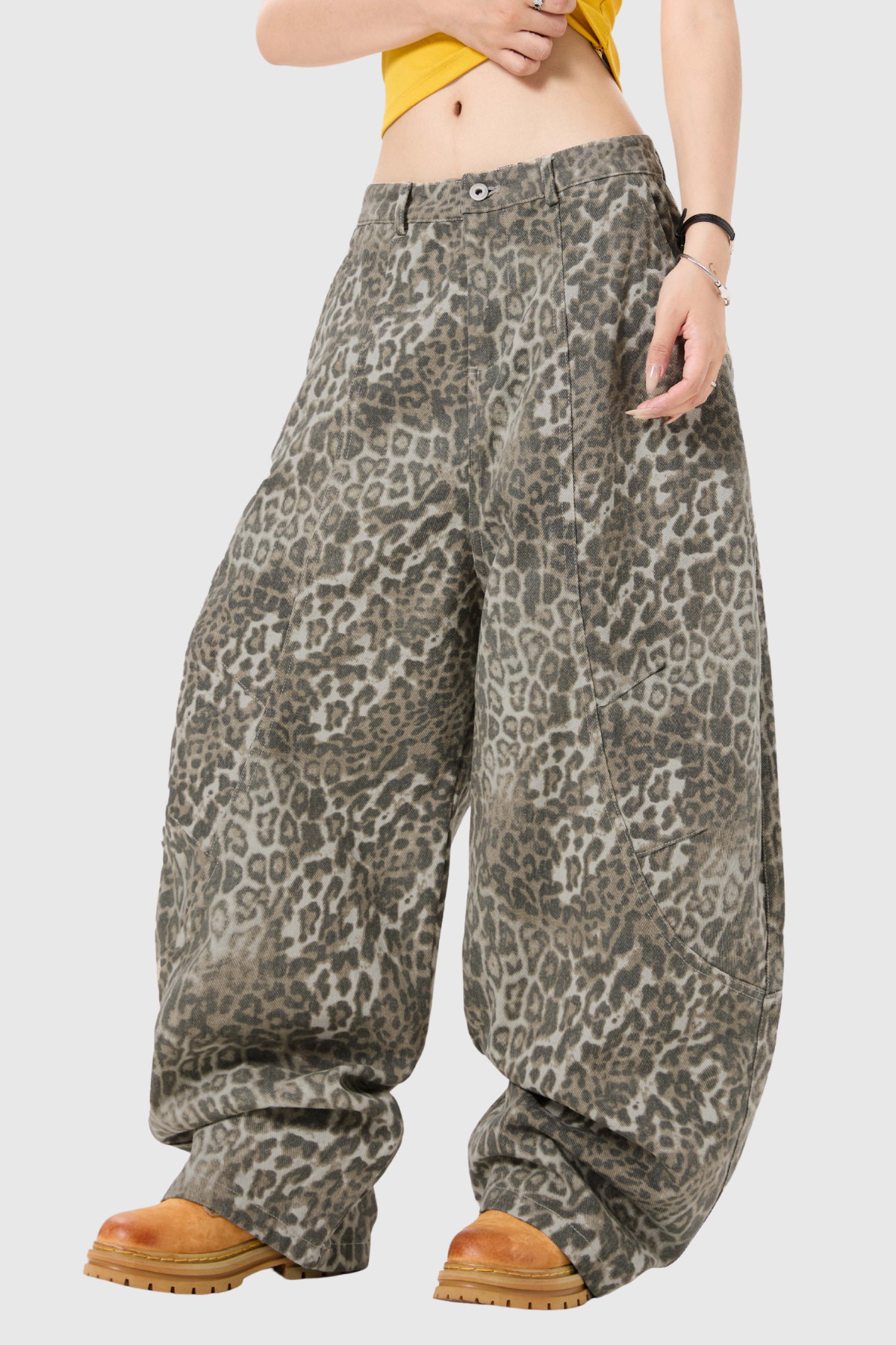 Citlali Leopar Desenli Baggy Jean Pantolon