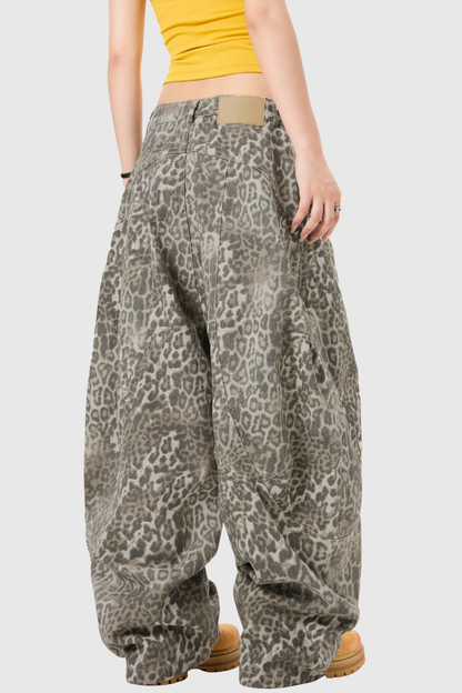 Citlali Leopar Desenli Baggy Jean Pantolon