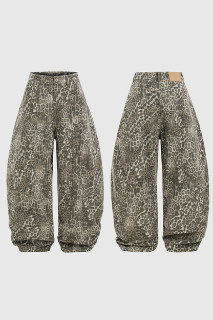 Citlali Leopar Desenli Baggy Jean Pantolon