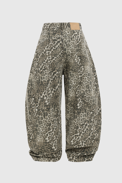 Citlali Leopar Desenli Baggy Jean Pantolon