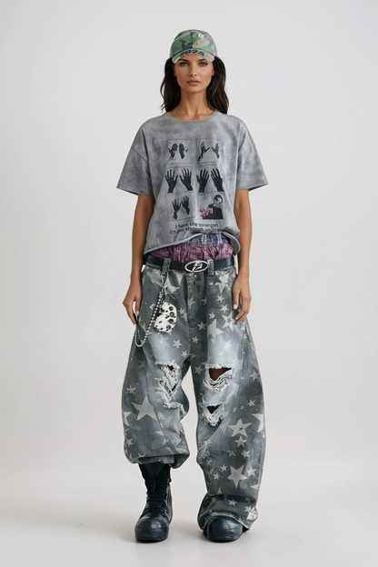 Daffodil Yıldız ve Yırtık Detaylı Baggy Jean Pantolon
