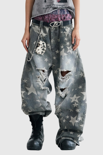 Daffodil Yıldız ve Yırtık Detaylı Baggy Jean Pantolon