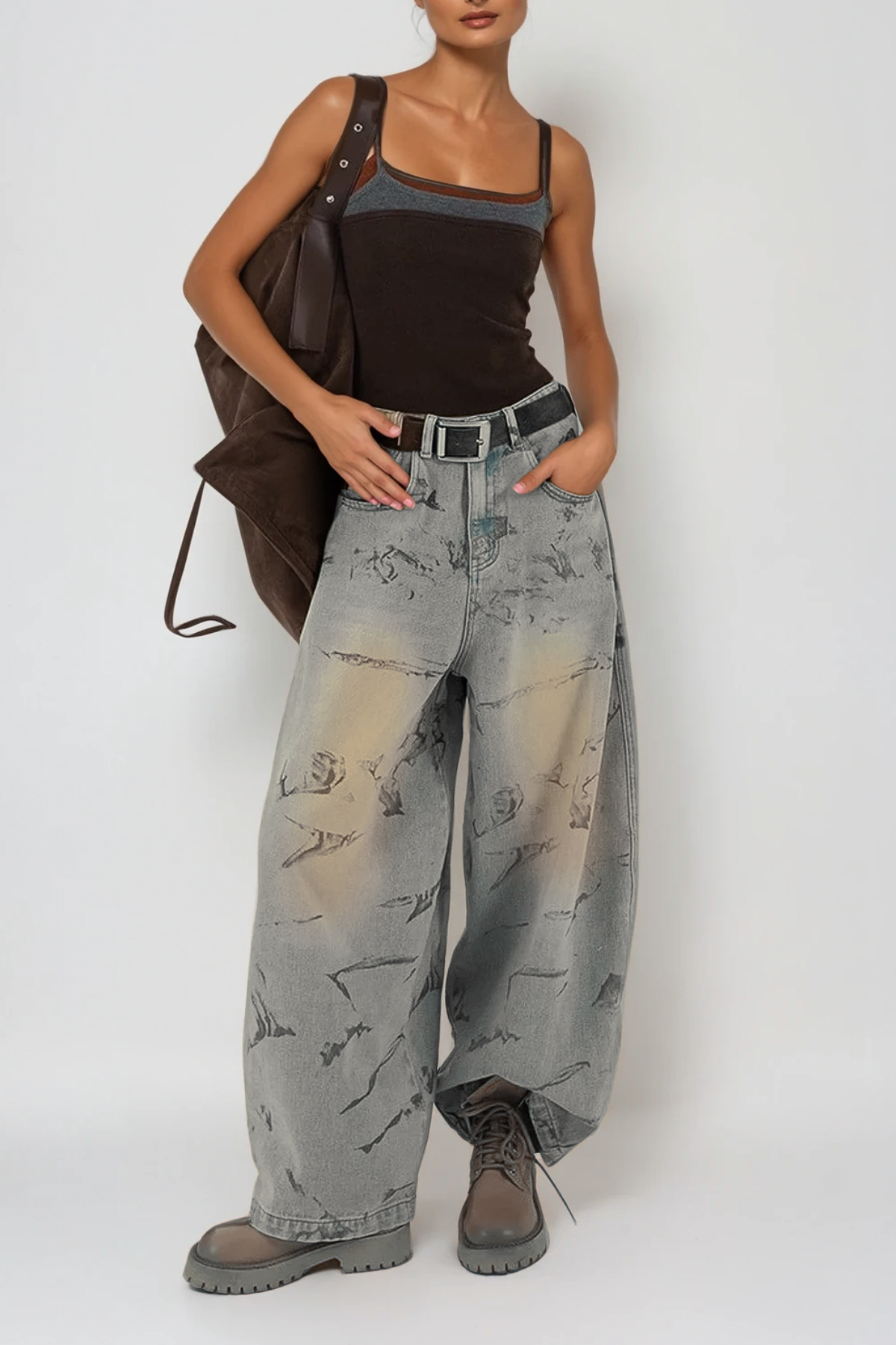 Dat Baskılı Baggy Jean Pantolon