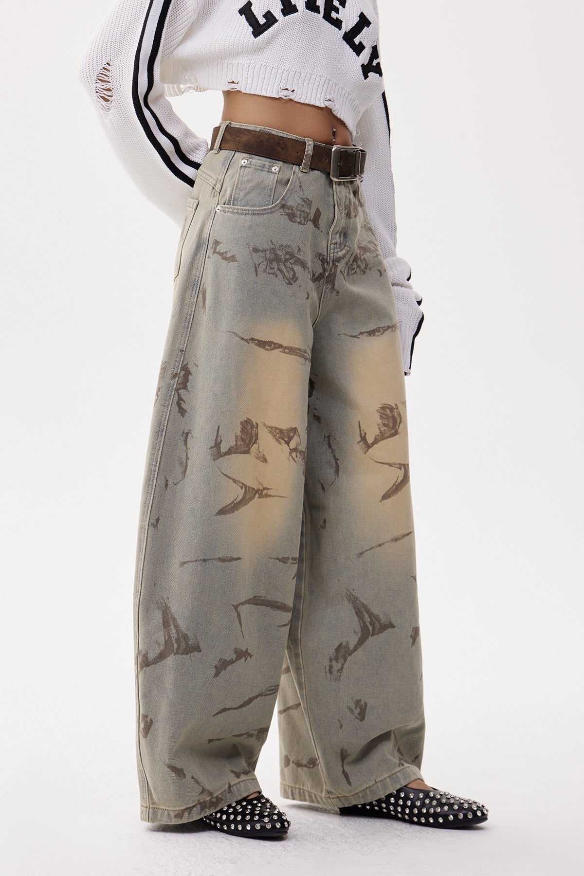 Dat Baskılı Baggy Jean Pantolon