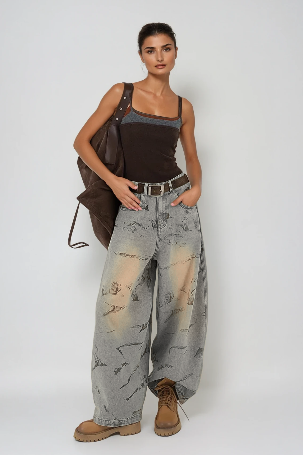 Dat Baskılı Baggy Jean Pantolon