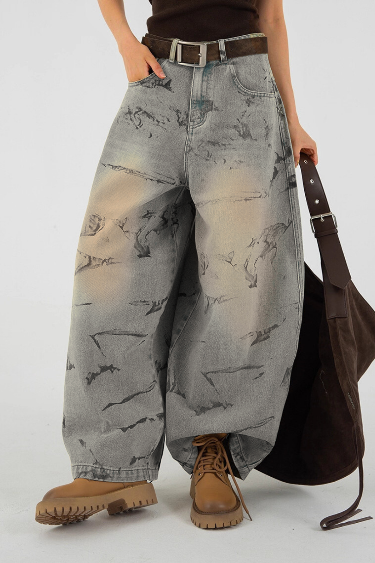 Dat Baskılı Baggy Jean Pantolon