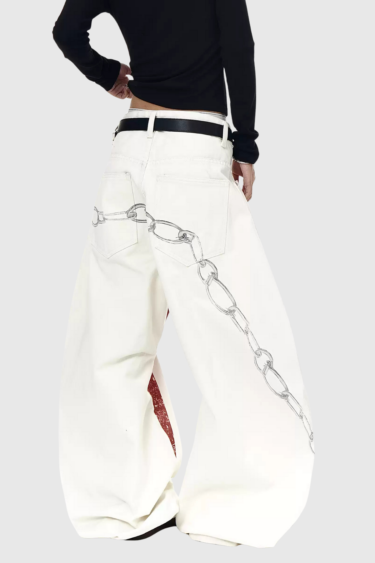 Baskı Detaylı Barrel Jean Pantolon