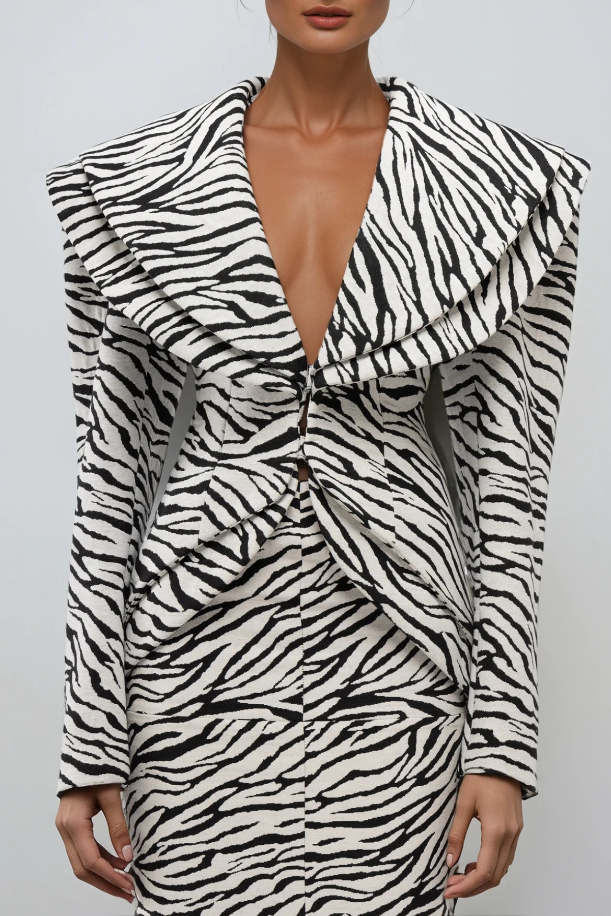 Dileep Zebra Desenli Derin Dekolte Ceket