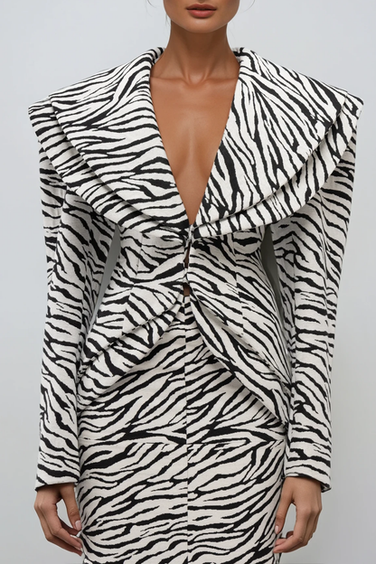 Dileep Zebra Desenli Derin Dekolte Ceket