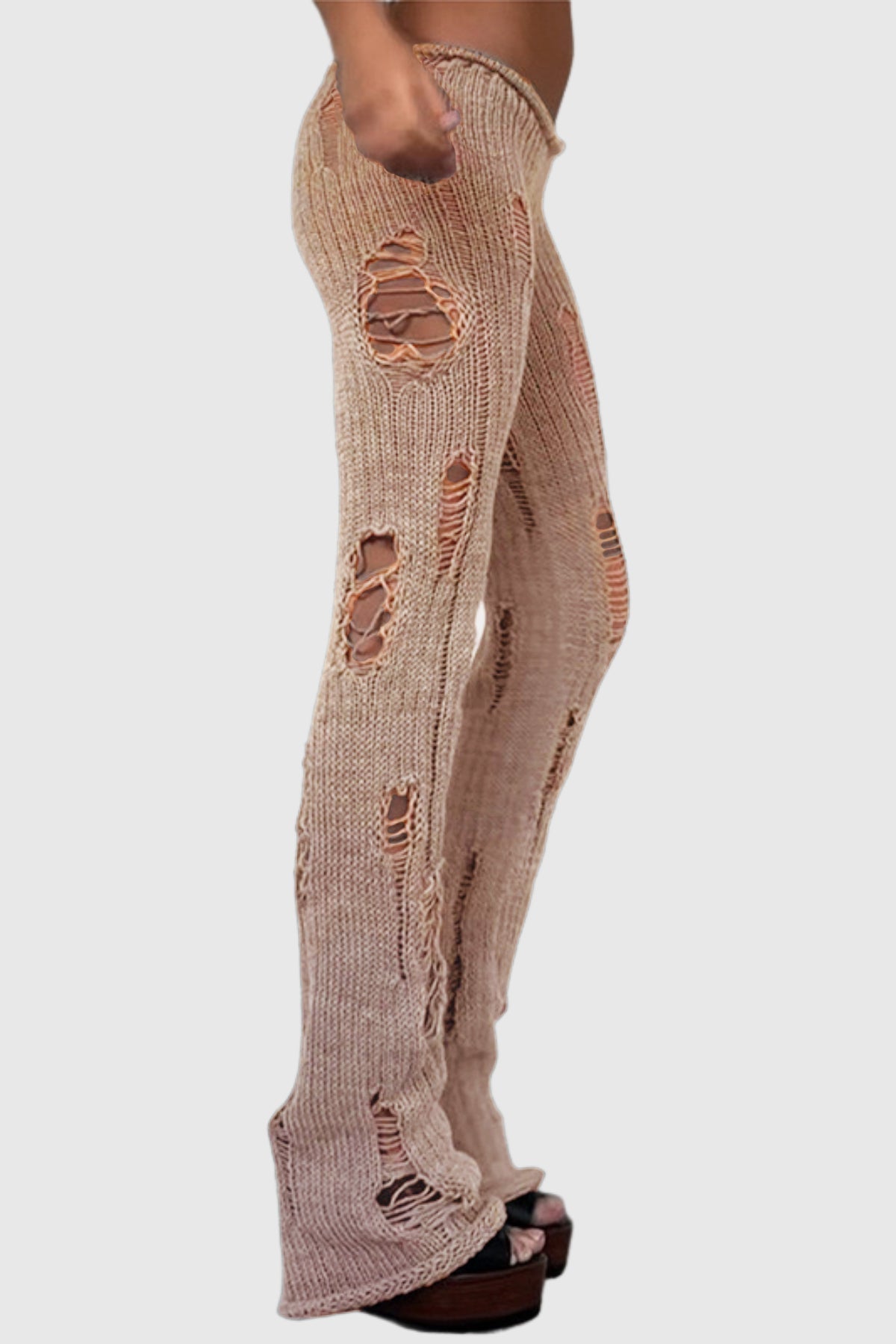 Djedefre Yırtık Camel Triko Pantolon