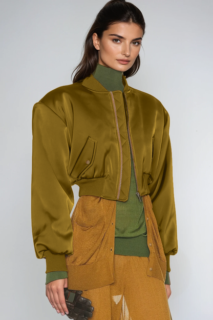 Doireann Yeşil Crop Saten Ceket