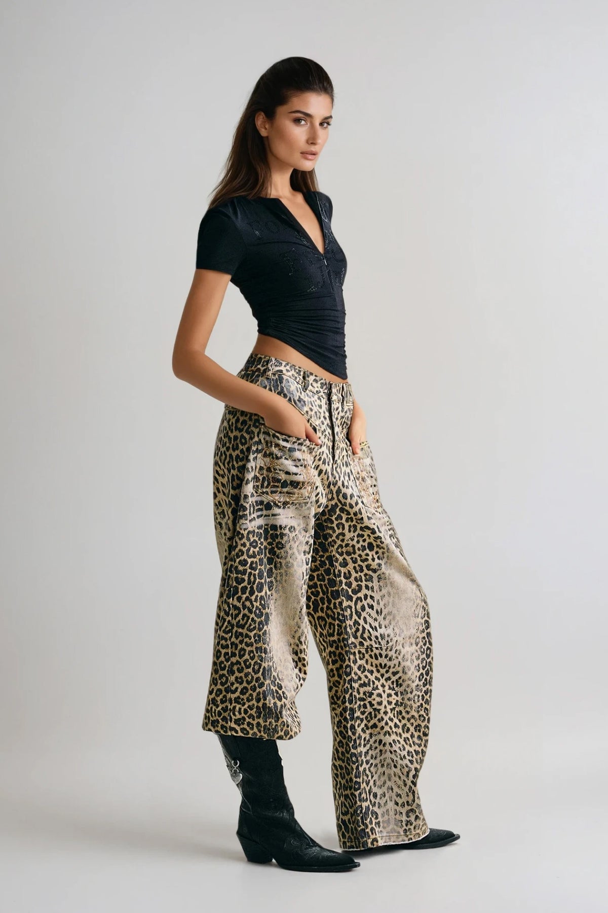Donnacha Ağartılmış Leopar Desenli Jean Pantolon