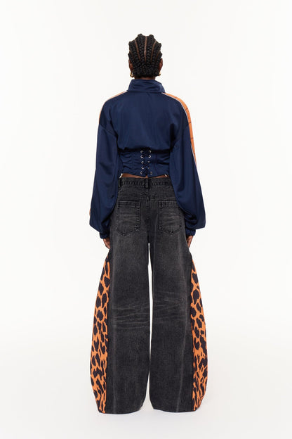 Edelmira Leopar Desenli Dekonstrüksiyon Barrel Jean Pantolon
