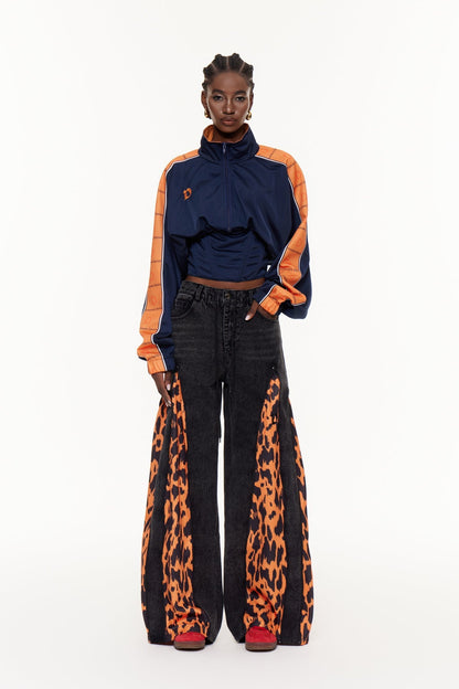 Edelmira Leopar Desenli Dekonstrüksiyon Barrel Jean Pantolon
