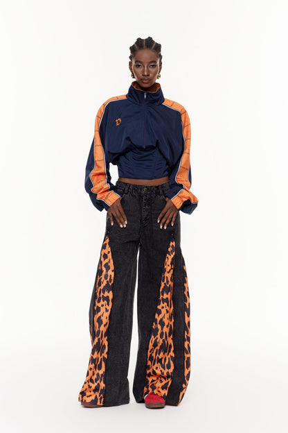 Edelmira Leopar Desenli Dekonstrüksiyon Barrel Jean Pantolon