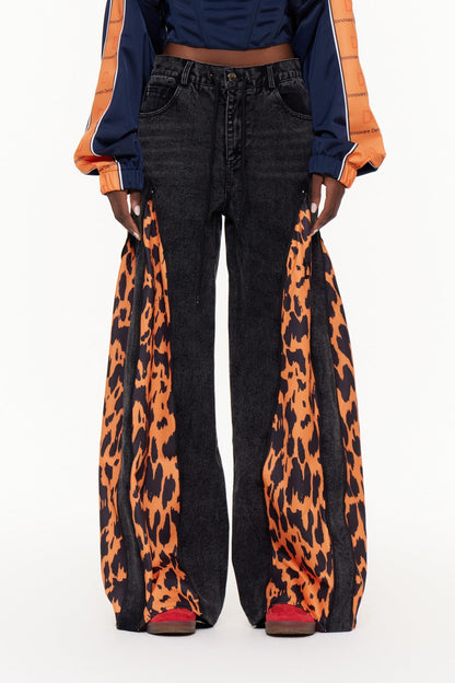 Edelmira Leopar Desenli Dekonstrüksiyon Barrel Jean Pantolon