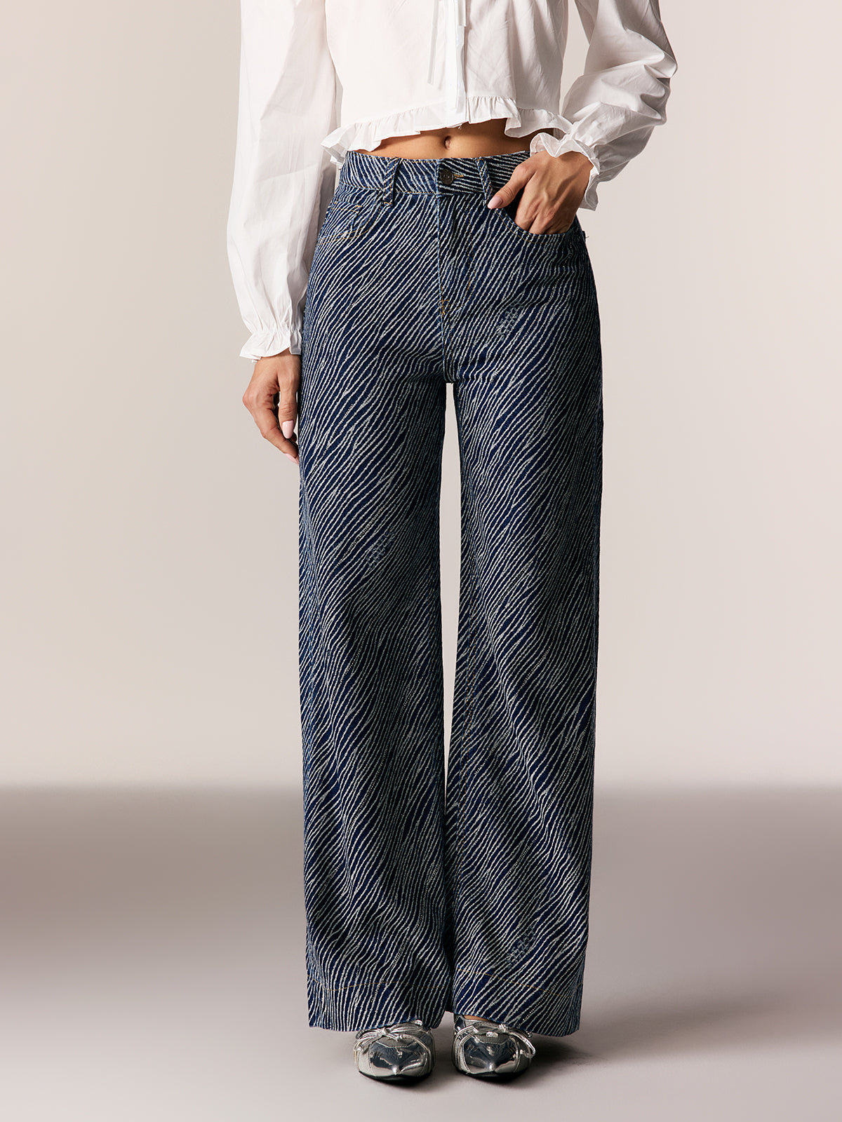 Ederne Çizgili Straight Jean Pantolon